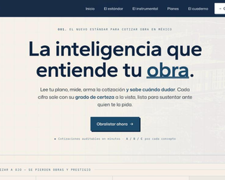 Sitio web de ObraListo desarrollado por 3GENIOS